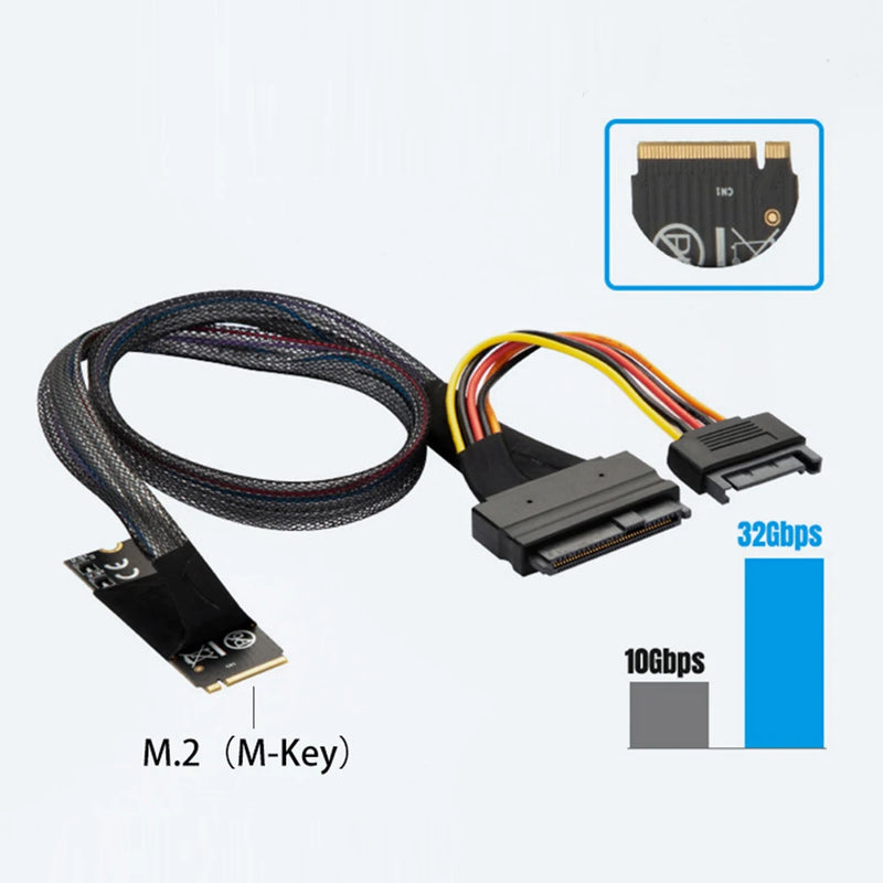 M.2 M-key to U.2 (SFF-8639) Cable with 15-pin SATA  15-Pin Female Connector for 2.5 inch NVMe SSD Hard Disk Adapter Connector