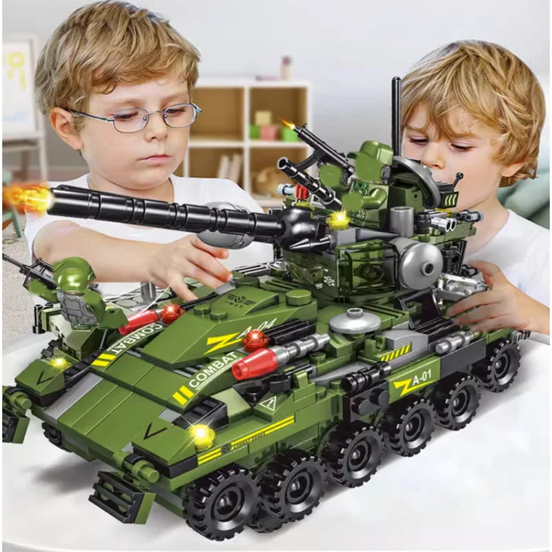 548pcs WW2 Military Building Block Army Weapon War Tank Chariot Car Airplane Bricks Soldiers DIY Creative Kid Construction Toy