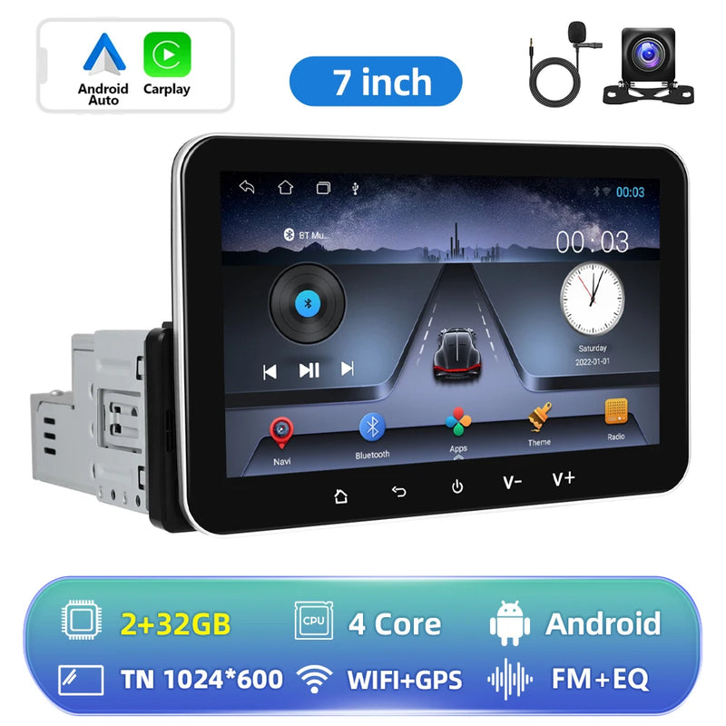 Hikity 2+32G Android 1 Din Car Stereo Radio Carplay Multimedia Player with Android auto Bluetooth WiFi GPS FM Radio Split-Screen