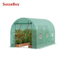 SucceBuy Walk-in Tunnel Greenhouse Hoop House Greenhouse Tunnel Plant House with Steel Frame Green PE Cover Roll-up Zipper Door