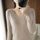 Damen Pullover Einfarbig Herbst Winter Wolle V-Ausschnitt Slim Fit Unterziehshirt Einfarbig Weiche Strickwaren Jumper Basic Pullover