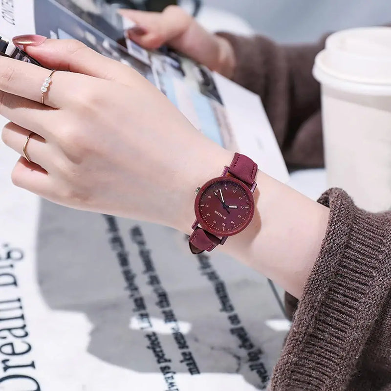Simulated Watch Leather Strap Korean Watch Fashion Simple Style Quartz Wristwatch Lady Watch Women's Wristwatch