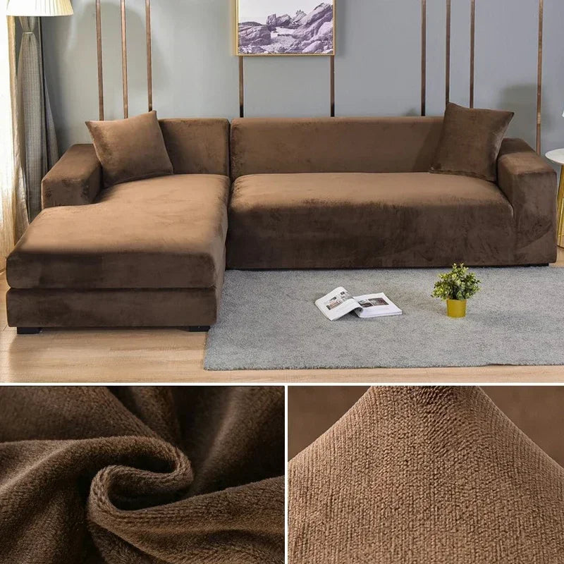 Velvet Sofa Cover Thick Elastic 1/2/3/4 Seater Sofa Cover for Living Room Velvet Plush L Shaped Corner Sofa  Couch Cover