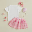 Mädchen Blumenmuster Rüschenärmel Top und Jeansrock Set mit passendem Haarband - Sommer 3-teiliges Outfit für Mädchen