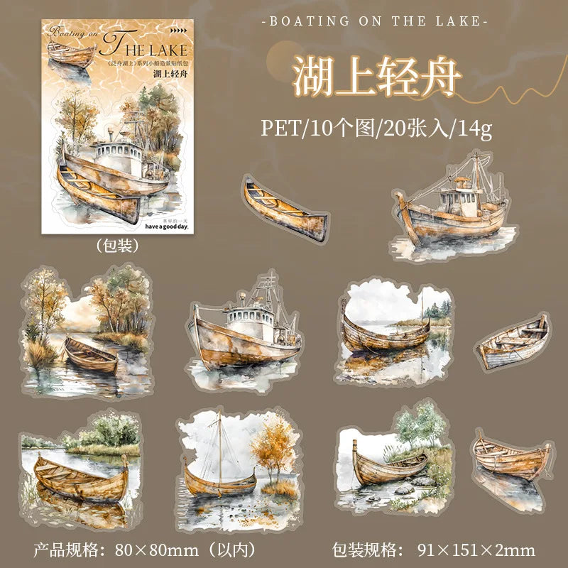 20pcs/1lot Kawaii Scrapbook Sticker canoeing on the lake Scrapbooking Supplies Planner Decorative Craft Stationery Sticker