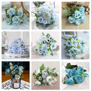 1 Bouquet blue Artificial Flowers Peony Tea Rose Autumn Silk Fake Flowers for DIY Living Room Home Garden Wedding Decoration
