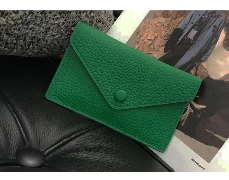 Custom Letters Soft Leather High-end Ultra-thin INS Style Mini Envelope Card Holder Wallet Simple ID Wallet Coin Purse