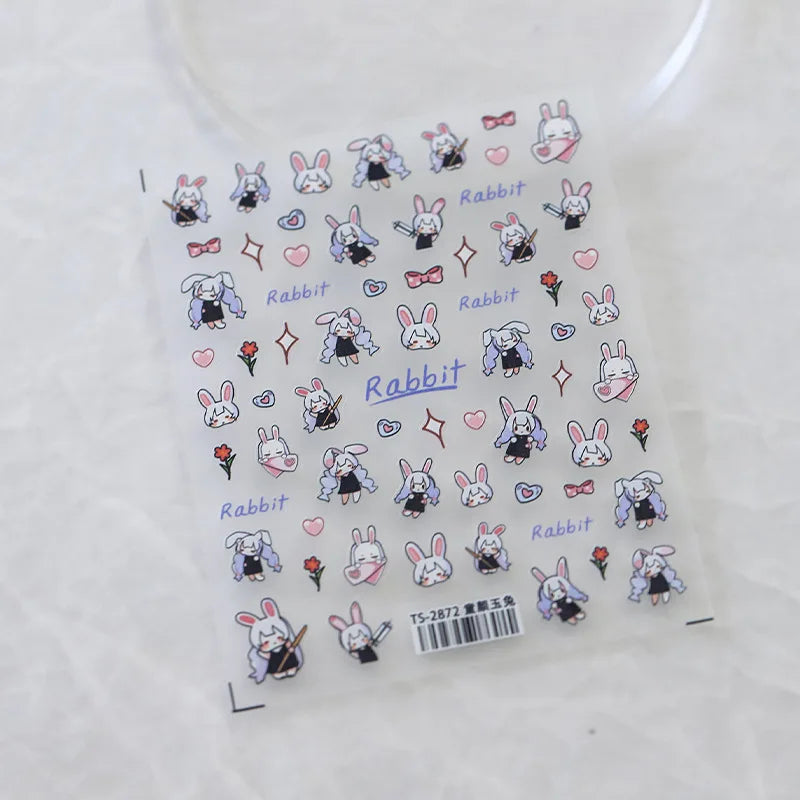 1PCS 5D Cartoon Kuromi Hello Kitty Nail Stickers Sanrio Animation Nail Art Decoration Sanrio Cute Melody Embossed Stickers