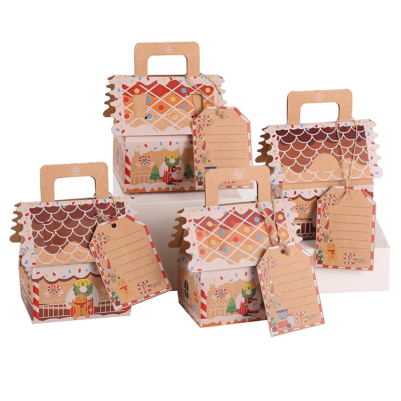 5/10pcs Christmas Gingerbread House Shape Gift Boxes Snowman Candy Snack Cookies Paper Box 2024 Xmas Party Decoration Supplies