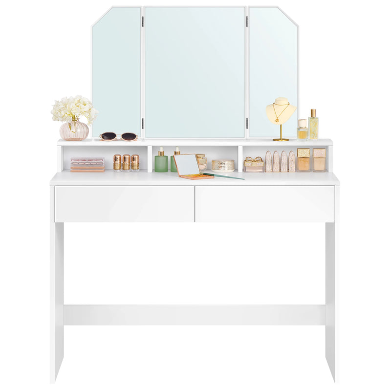VASAGLE Dressing Table with Large Rectangular Mirror, Vanity Table with 2 Drawers and 3 Open Compartments, Vanity Table, Modern