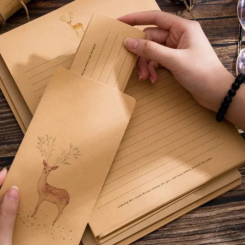 10pcs Vintage Deer Animal Paper Envelope Deer Painted Paper Party Favor Gift Kraft Bag Scrapbook Envelope Letter Paper Envelope