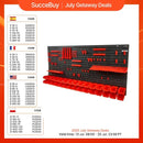 SucceBuy Wall Mounted Storage Bins 30/48-Bin Parts Rack Organizer Garage with Wall Panels Hooks Plastic Shop Tool