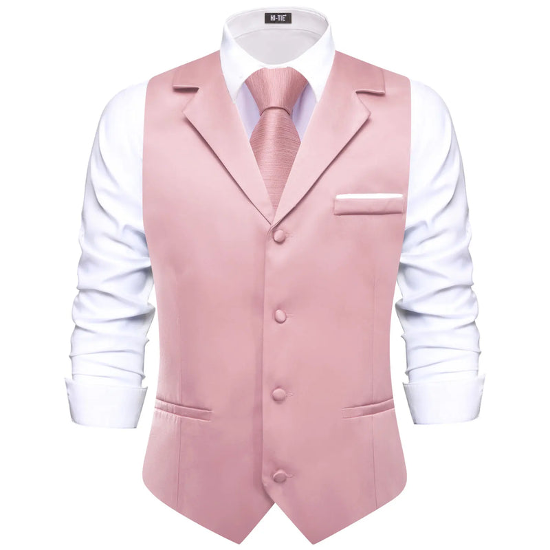 Hi-Tie Solid Black V-neck Men Vest With Tie Jacquard Tuxedo Dress Waistcoat Adjustable Jacket Casual Business Party Fashion