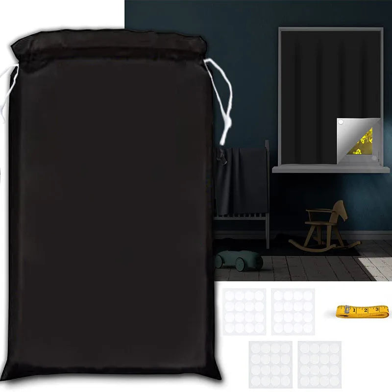 1PC Window Blackout Curtains Travel Thermal Insulated UV Protection Privacy Window Shades Non-perforated Black Cloth