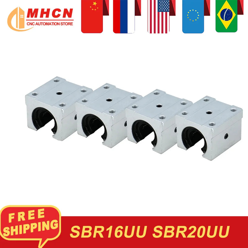 SBR10UU SBR12UU SBR16UU SBR20UU 4 pcs / bag Linear Support Rail Carriage Linear Guide Bearing Slides for CNC Router