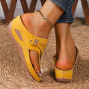 Large Size Casual Sandals Women Summer New Thick Sole Clip-toe Hollowed Ladies Slides Flip Flops Wedge Heel Solid Color Slippers