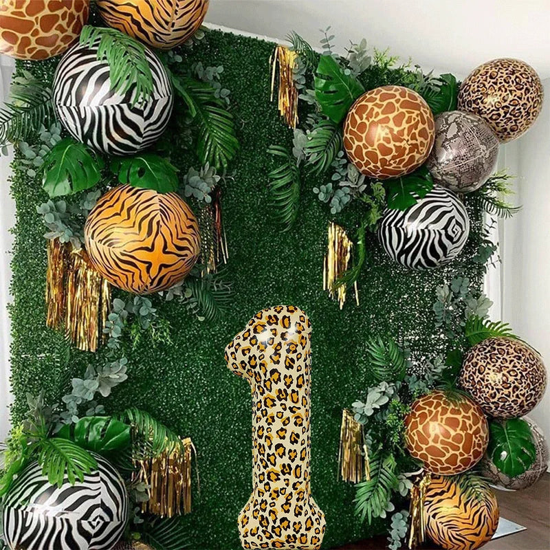 Jungle Safari Birthday 32Inch 1-9 Numbers Leopard Foil Balloon Land Animal Tiger Zebra Giraffe Disposable Tableware Party Decors