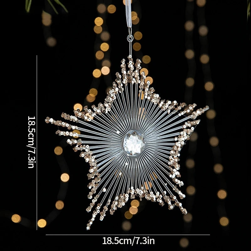 Christmas Decoration Acrylic Snowflake Icicle Pendants Xmas Tree Decor Snowflower Bell Hanging Pendant Home New Year Gift 2025