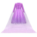 Girl Elsa Dress Princess Cosplay Purple Sequins Mesh Halloween Long Sleeves Ball Gown Birthday Party Carnival Costume
