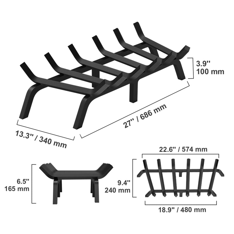 SucceBuy Fireplace Log Grate Fireplace Grate with 6 Legs 3/4’’ Solid Powder-coated Steel Bars Log Firewood Burning Rack Holder