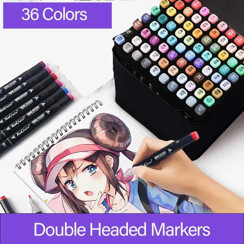 36 Color Touchfive 5 Generation Double Headed Alcohol Oily Art Marker Pen Marcadores Mark Pen For School Supplies Drawing Set