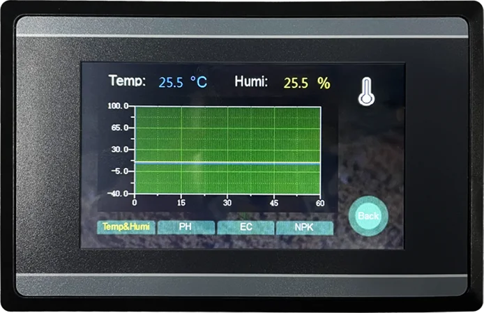 Measuring and Logging Soil Moisture Temperature Humidity EC PH NPK Sensor with HMI touch screen