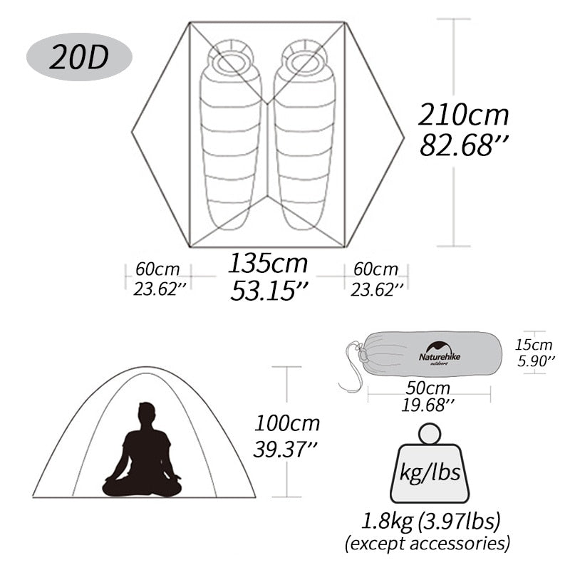 Naturehike Camping Tent 2 Person Mongar Ultralight Tent Outdoor Travel Tent Double Layer Waterproof Tent 3 Season Portable Tent