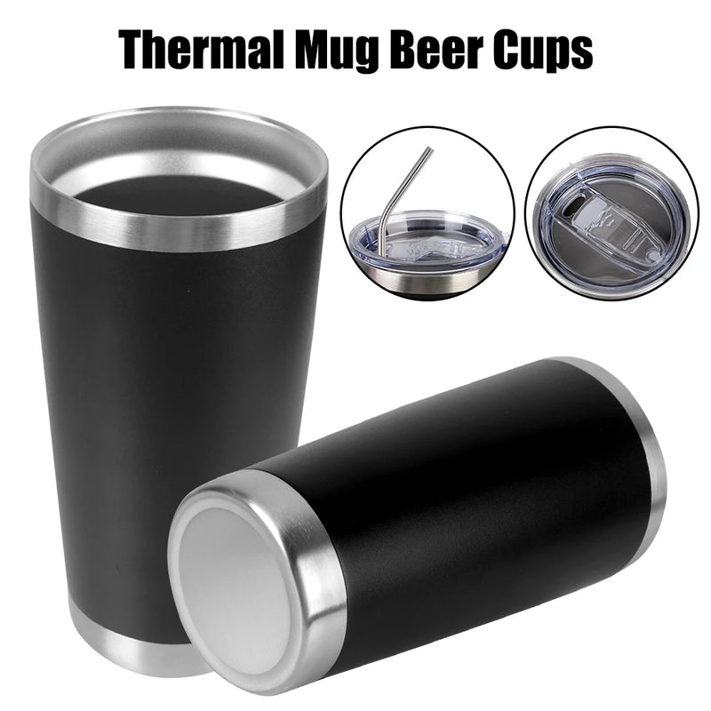 Water Bottle Thermal Mug Drinkware Beer Cups Insulated Leakproof 20oz With Lids Stainless Steel With Lids Vacuum