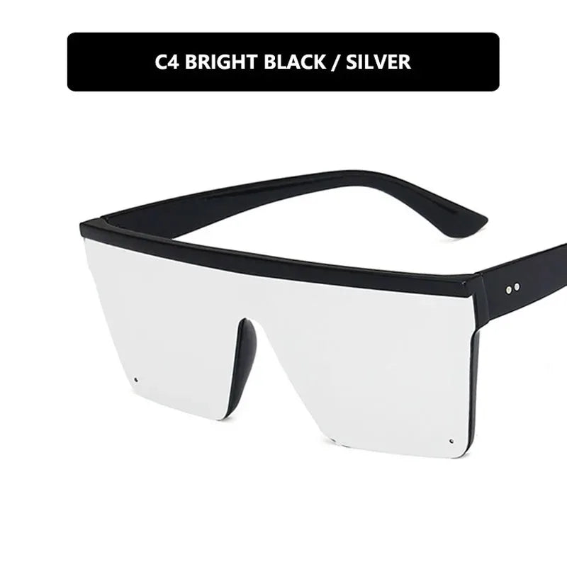 Vintage Male Flat Top Sunglasses Men Brand Black Square Shades UV400 Gradient Sun Glasses For Women Cool One Piece Designer