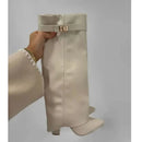 Ladies' Autumn and Winter New Pointed Knee High Women's Boots, Thick High-heeled Long Pants Boots, Fashionable Mid Rise Boots
