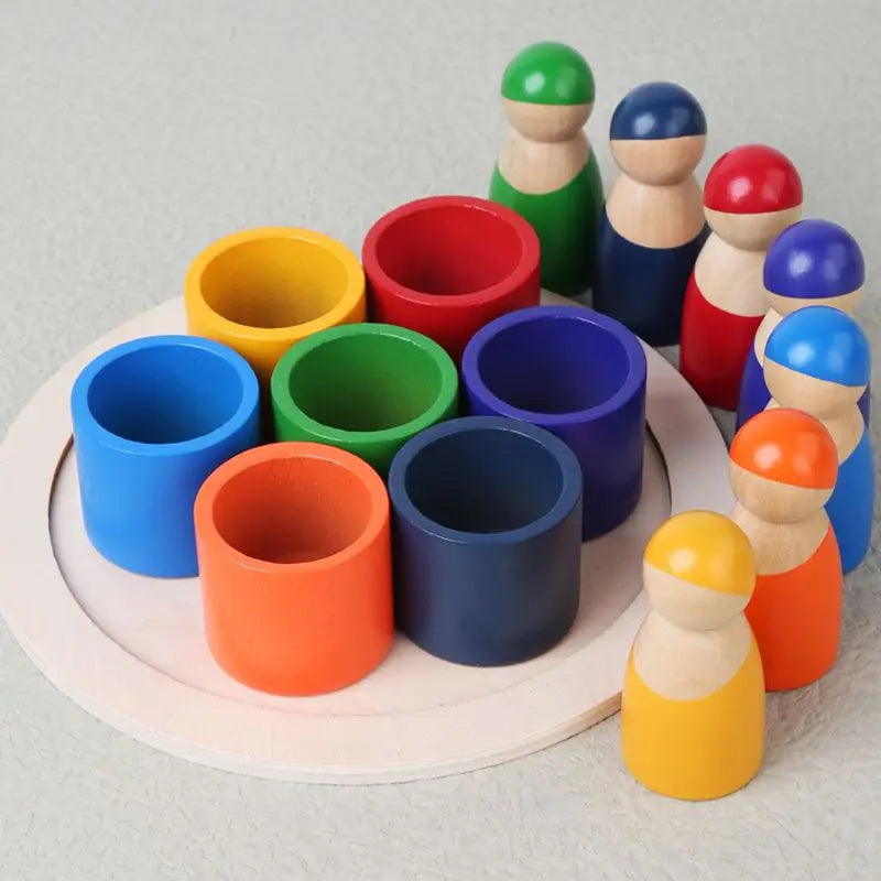 Montessori Baby Wooden Rainbow Puzzle Toys Art Color Sorting Matching Games Educational Toys For Toddler Fine Motor Training