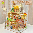 HUIQIBAO 1547PCS City Street View French Vintage Style Bread Bakery Model Building Blocks Architecture House Bricks Toys for Kid