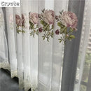 Neue Artikel Pfingstrosen-Stickerei Tüllvorhang für Wohnzimmer Europäische elegante Blumenstickerei transparenter Voile-Vorhang für Schlafzimmer