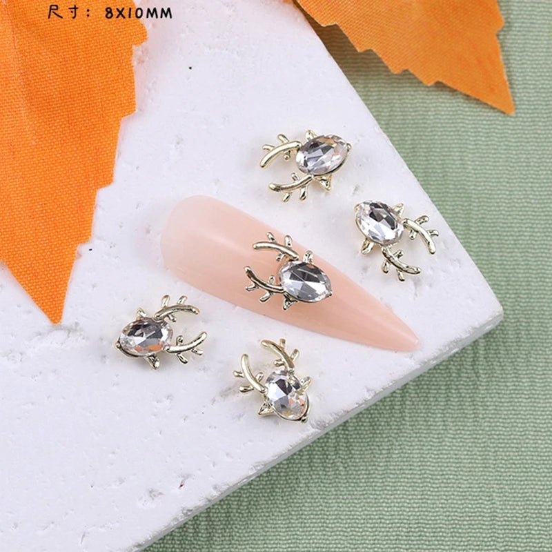 10PCS Luxury Alloy 3D Christmas Nail Art Decoration Supplies Jewelry Accessory Parts Elk Charms Deer Rhinestones For Manicure