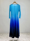 LANMREM Maxi Pleated Dress Gradient Full Sleeves Fold Elegant Dresses For Women 2024 New Summer Luxury Party Clothes 2YA2705