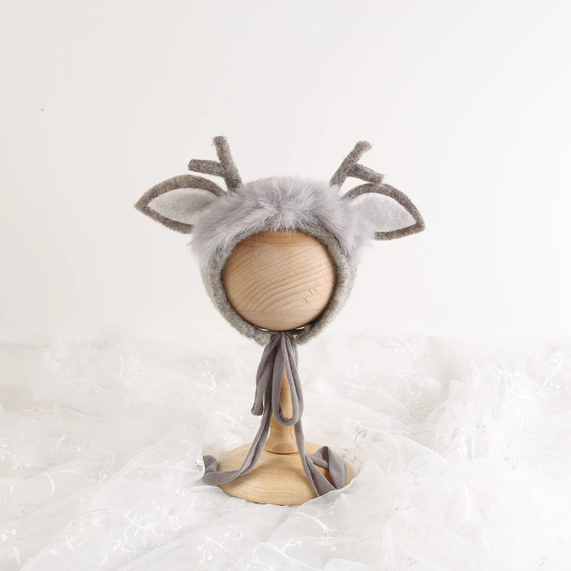 Newborn Wool Felt Fox Flower Bonnet Newborn Photography Props Baby Animal Floral Garden Hat Photo Shoot