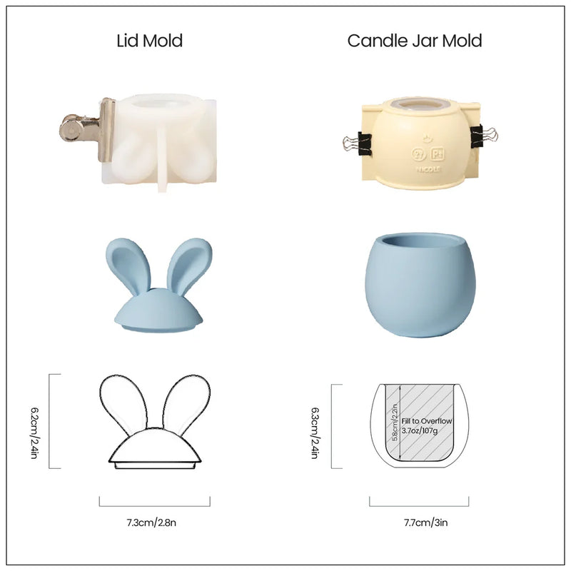 Nicole Candle Jar Silicone Molds for Concrete DIY Hoppy Bunny - Eared Easter Egg Storage Vessel Cement Mould Easter Gift Tools