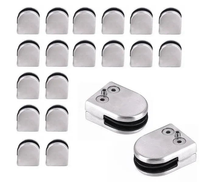 20 Pcs Glass Clamp Holder 8-10mm Polished Stainless Steel for Railing Stair, Glass Bracket Polished Flat Back Round Glass Clip