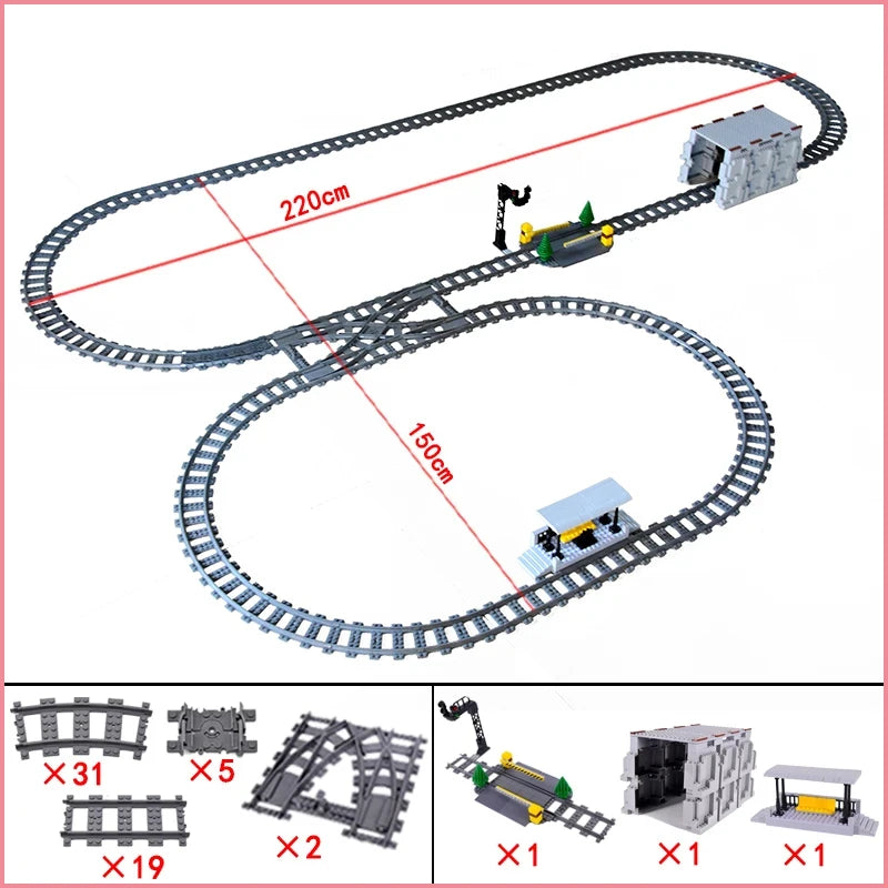 City Train Station Platform Traffic Light Cave Flyover Tracks Straight Curved Rails Building Block Bricks Technican Creative Toy