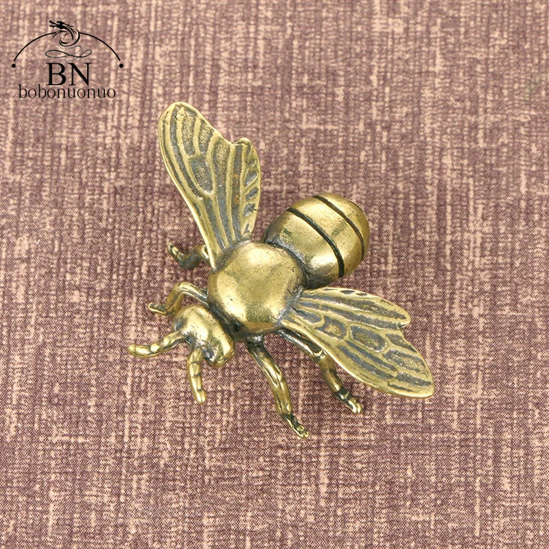 Solid Brass Honeybee Insect Figurines Miniature Tea Pet Funny Beetle Craft Collection Desktop Small Ornaments Home Decorations