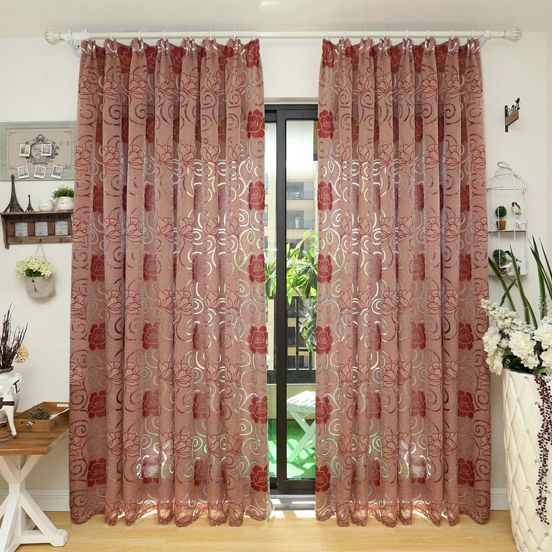 LEEJOOM Floral Flower European Style Jacquard Tulle Curtains for Living Room Bedroom Balcony Door Curtain Panel