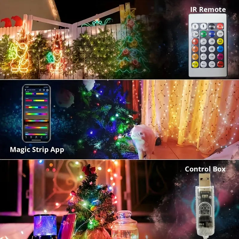 WS2812B RGB LED String 20m 10m 5m DIY Smart IC APP Bluetooth Remote Fairy Lights Dreamcolor Garden Party Christmas Wedding Decor