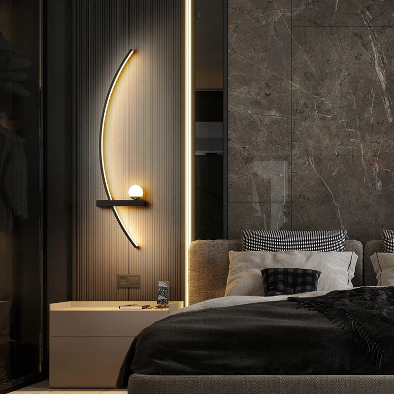 Modern LED Wall Lamp Simple Art Bedroom Bedside Wall Lamp Living Room Study Background Wall Bathroom Mirror Lighting Gold/Black