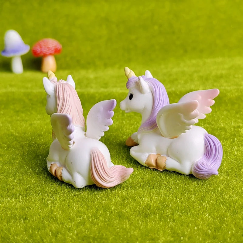 4pc Unicorn Family Set  Animal Gift Decoration Resin Craft Miniature Figure Tiny For Bonsai Microlandscape Fairy Garden Decor