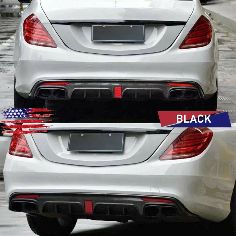 FOR MERCEDES S CLASS W222 B STYLE AMG REAR DIFFUSER TAILPIPE GLOSS BLACK 13-17
