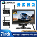 LeeKooLuu Kabellose Dual-Rückfahrkameras und 7-Zoll-IPS-Auto-Monitor IR-Nachtsicht-Rückfahrkamera für Wohnmobil, LKW, Anhänger, Bus