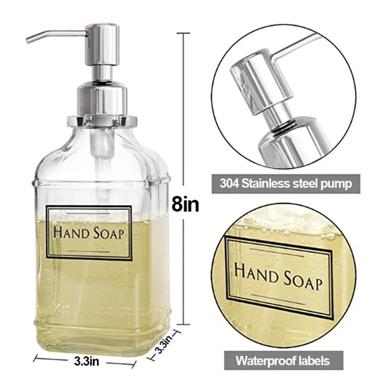 300/550ml Press Type Soap Dispenser Antique Thick Glass Hand Soap Dispenser Stainless Steel Pump With Clear Labels