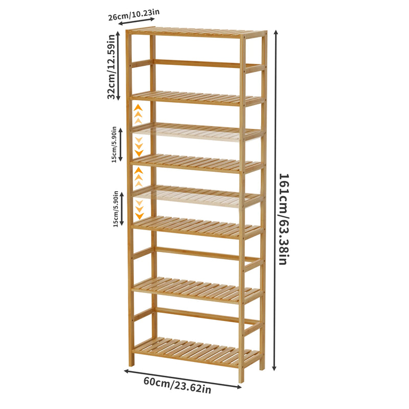 Freestanding Bamboo Bookcase Storage Shelf 6-Tier Bathroom Kitchen Shelving Unit Rack Organizer