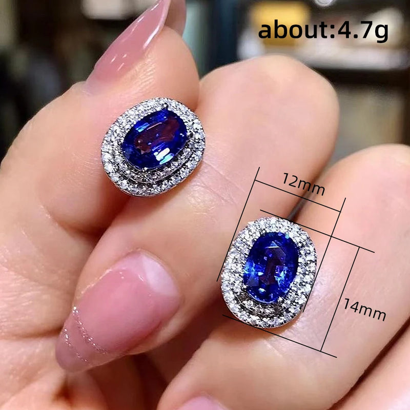 Huitan Gorgeous Blue Cubic Zircon Stud Earrings Temperament Oval Shaped CZ Earrings Wedding Engagement Fashion Jewelry for Women