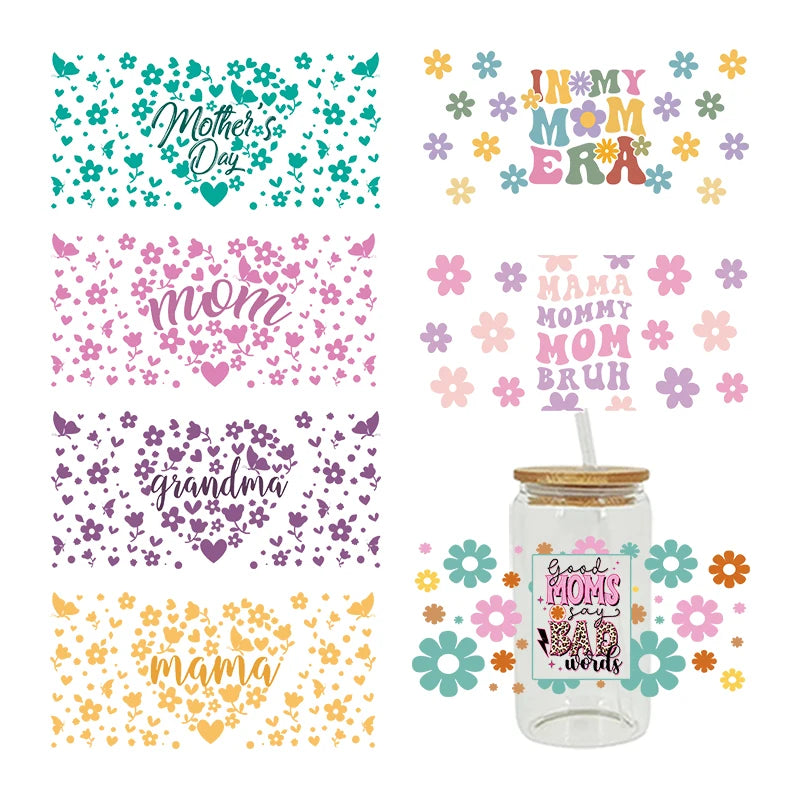 MOM MAMA Mather's Day Sticker UV DTF Cup Wrap Iron On Transfer For Glass Can Wraps 16oz Libbey D12242